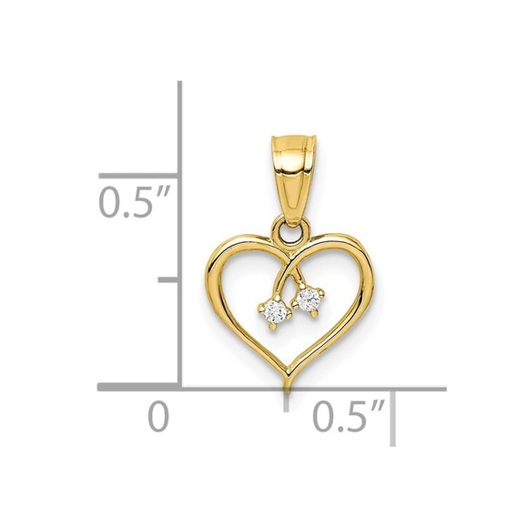 10K Gold CZ Heart Pendant - Picture 2 of 4